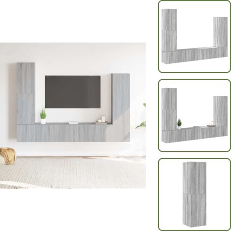 The Living Store Set de muebles para TV 4 pzas madera contrachapada gris Sonoma - Muebles de madera contrachapada