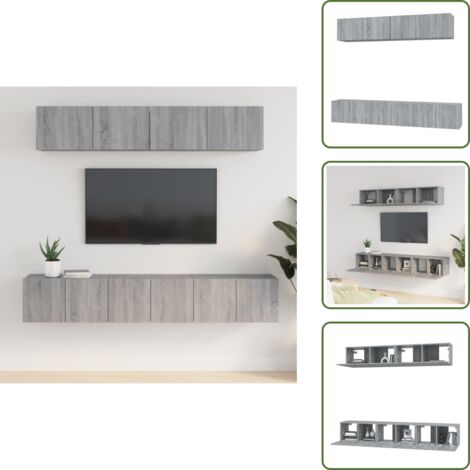 The Living Store Set de muebles para TV 5 pzas madera contrachapada gris Sonoma - Armario multimedia