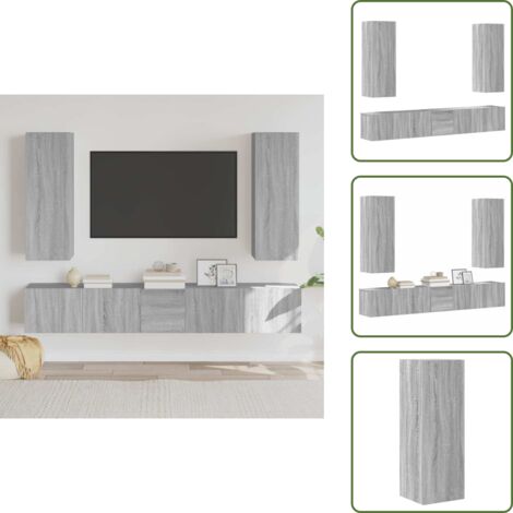 The Living Store Set de muebles para TV 5 pzas madera contrachapada gris Sonoma - Muebles de madera
