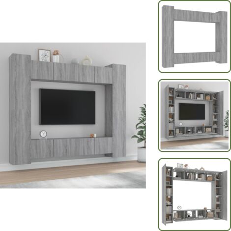 The Living Store Set de muebles para TV 8 pzas madera contrachapada gris Sonoma - Muebles de madera