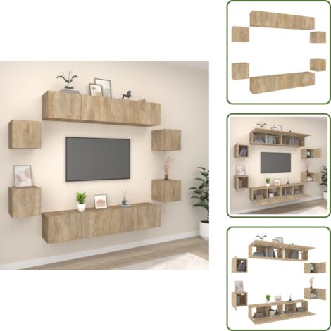 The Living Store Set de muebles para TV 8 pzas madera contrachapada roble Sonoma - Muebles de madera