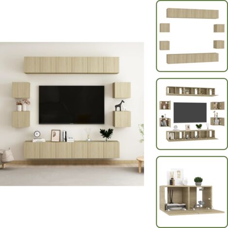 The Living Store Set de muebles salón TV 10 pzas madera ingeniería roble Sonoma - Muebles de TV