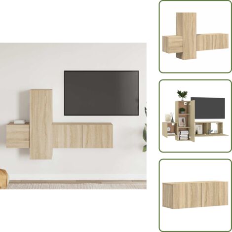 The Living Store Set de muebles salón TV 3 pzas madera ingeniería roble Sonoma - Muebles de TV
