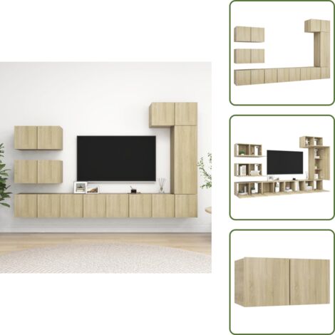 The Living Store Set de muebles salón TV 8 pzas madera ingeniería roble Sonoma - Muebles de TV