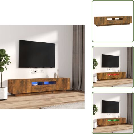 The Living Store Set de muebles TV con LEDS 2 pzas contrachapada roble ahumado - Armario con luces LED