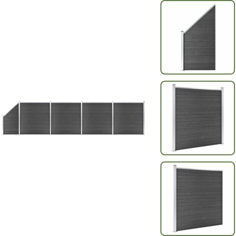 The Living Store Set de paneles de valla WPC negro 792x(105-186) cm - Valla de madera y plástico