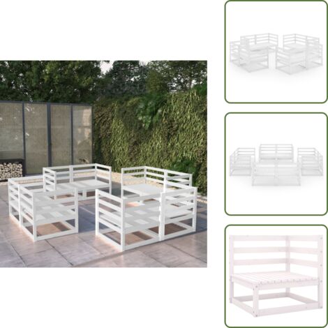 The Living Store Set de salón de jardín de 8 piezas blanco madera maciza de pino - Muebles de jardín