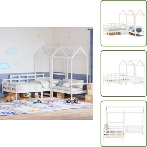The Living Store Set de sofá cama con banco y techo madera pino blanco 80x200 cm - Banco