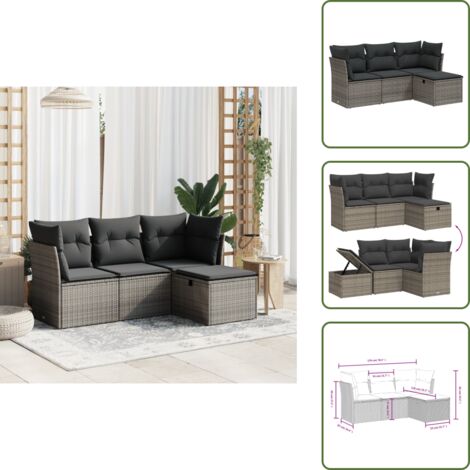 The Living Store Set de sofás de jardín 4 pzas y cojines ratán sintético gris - Cojines para sofás