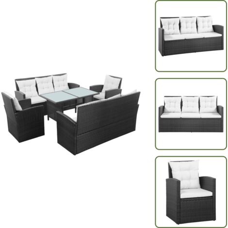 The Living Store Set de sofás de jardín 5 piezas y cojines ratán sintético negro - Cojines para sofás