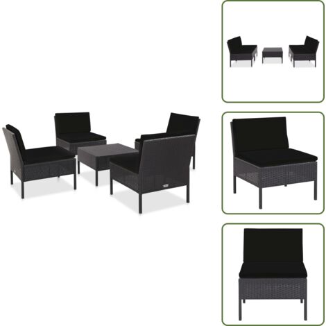 The Living Store Set de sofás de jardín 5 piezas y cojines ratán sintético negro - Sofás modulares