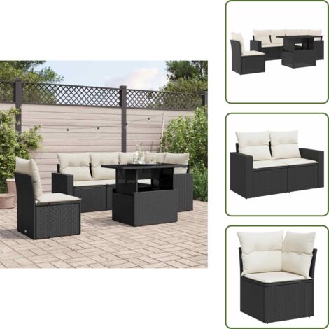 The Living Store Set de sofás de jardín 6 piezas y cojines ratán sintético negro - Cojines para sofás