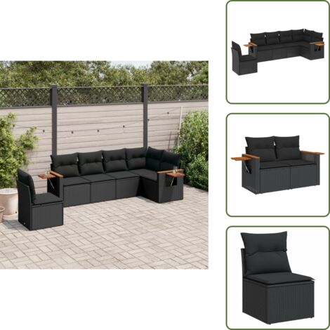 The Living Store Set de sofás de jardín 6 piezas y cojines ratán sintético negro - Cojines para sofás
