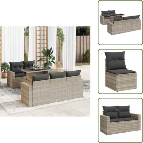 The Living Store Set de sofás de jardín 6 pzas y cojines ratán sintético gris - Cojines de jardín