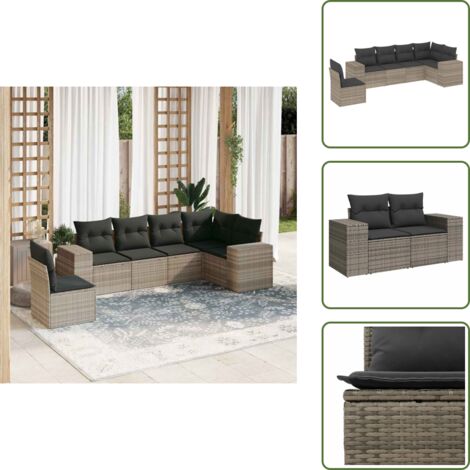 The Living Store Set de sofás de jardín 6 pzas y cojines ratán sintético gris - Cojines para sofás