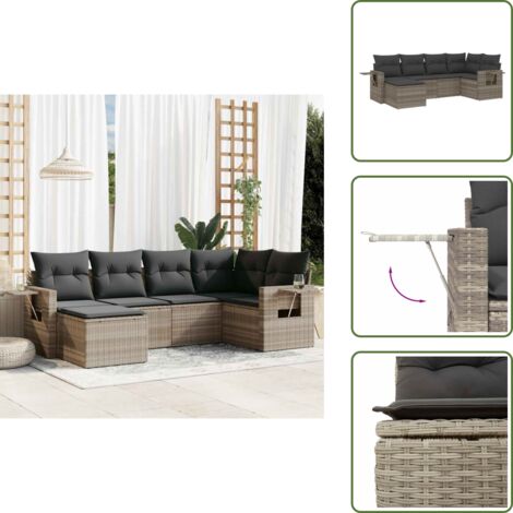 The Living Store Set de sofás de jardín 6 pzas y cojines ratán sintético gris - Cojines para sofás