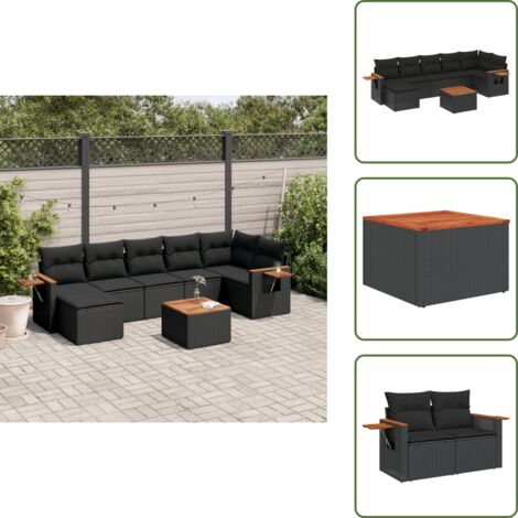 The Living Store Set de sofás de jardín 8 piezas y cojines ratán sintético negro - Cojines para sofás