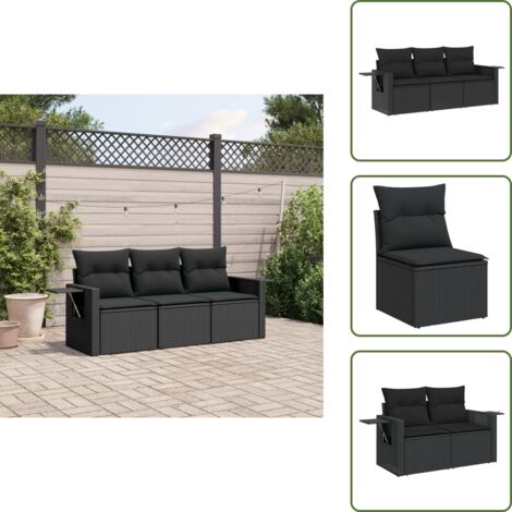 The Living Store Set de sofás de jardín con cojines 3 pzas ratán sintético negro - Cojines para sofás