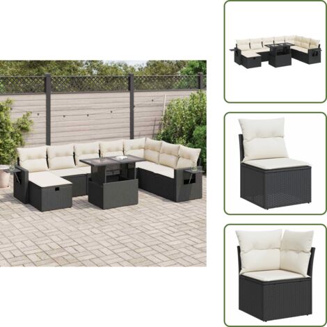 The Living Store Set de sofás de jardín con cojines 9 pzas ratán sintético negro - Cojines para sofás