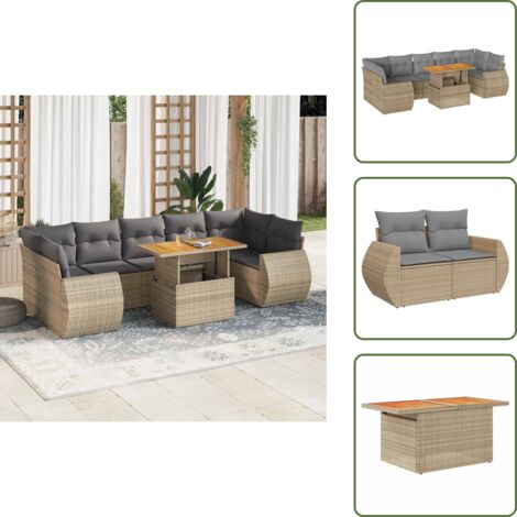 The Living Store Set de sofás de jardín y cojines 8 piezas ratán sintético beige - Cojines para jardín