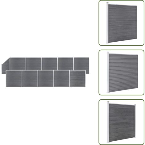 The Living Store Set de valla 10 cuadradas + 1 oblicua WPC gris 1830x186 cm - Valla de WPC