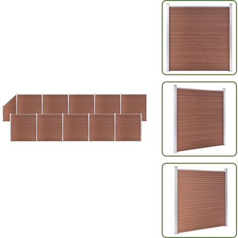 The Living Store Set de valla 10 cuadradas + 1 oblicua WPC marrón 1830x186 cm - Valla de WPC