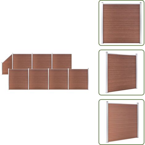 The Living Store Set de valla 7 cuadradas + 1 oblicua WPC marrón 1311x186 cm - Valla de WPC