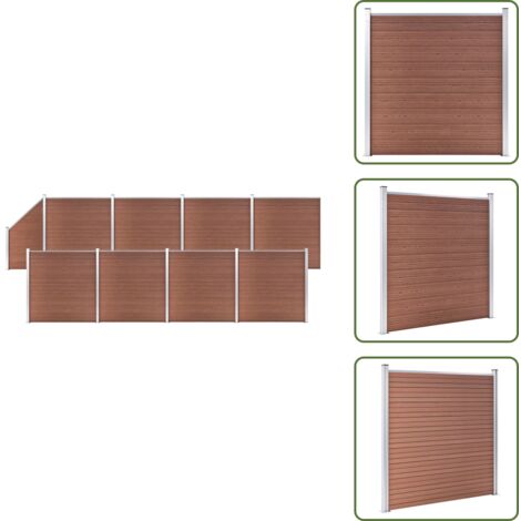 The Living Store Set de valla 8 cuadradas + 1 oblicua WPC marrón 1484x186 cm - Valla residencial