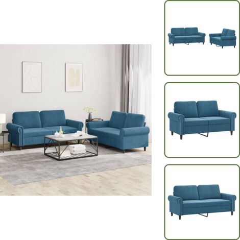 The Living Store Set di Divani 2 pz con Cuscini Blu in Velluto - Divano in velluto