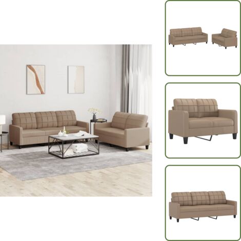 The Living Store Set di Divani 2 pz con Cuscini cappuccino in Similpelle - Divano a 3 posti