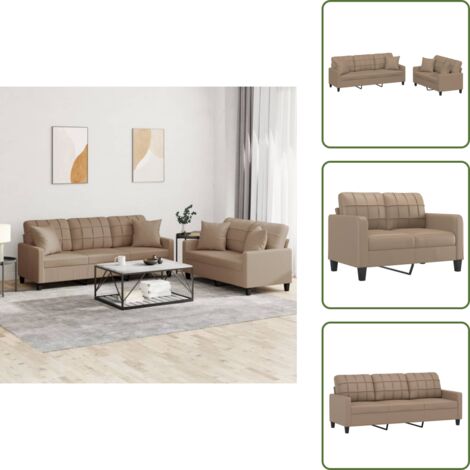 The Living Store Set di Divani 2 pz con Cuscini Cappuccino in Similpelle - Divano a 3 posti