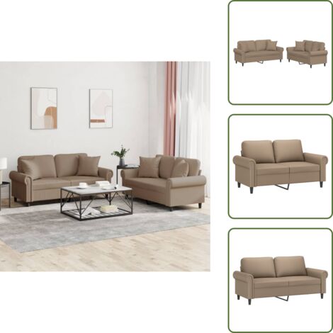 The Living Store Set di Divani 2 pz con Cuscini Cappuccino in Similpelle - Divano in similpelle
