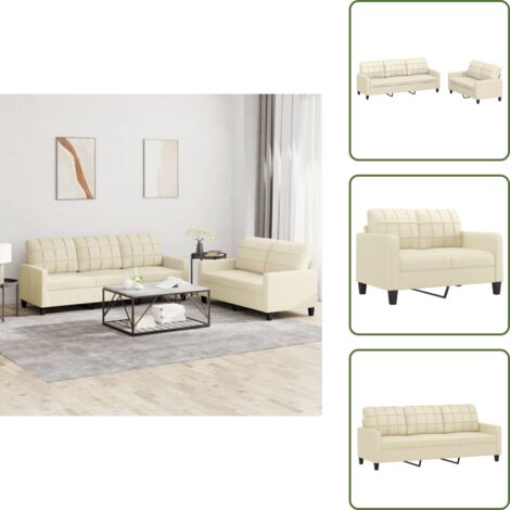 The Living Store Set di Divani 2 pz con Cuscini crema in Similpelle - Divano a 3 posti