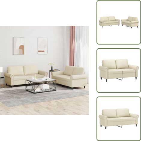 The Living Store Set di Divani 2 pz con Cuscini crema in Similpelle - Divano in similpelle