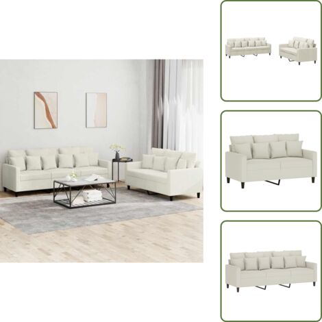 The Living Store Set di Divani 2 pz con Cuscini Crema in Velluto - Divano a 3 posti