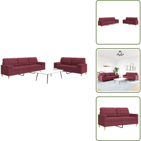 The Living Store Set di Divani 2 pz con Cuscini Decorativi Rosso Vino in Tessuto - Divano a 3 posti