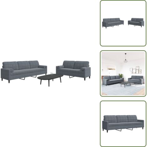 The Living Store Set di Divani 2 pz con Cuscini e Rinforzi Grigio Scuro Velluto - Divano a 3 posti