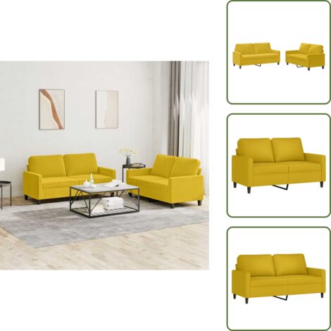 The Living Store Set di Divani 2 pz con Cuscini giallo in Velluto - Divano in velluto
