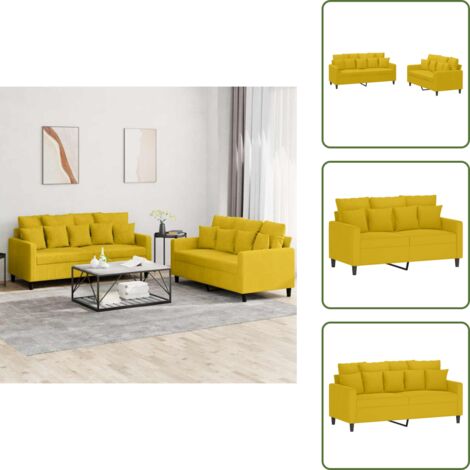 The Living Store Set di Divani 2 pz con Cuscini giallo in Velluto - Divano in velluto