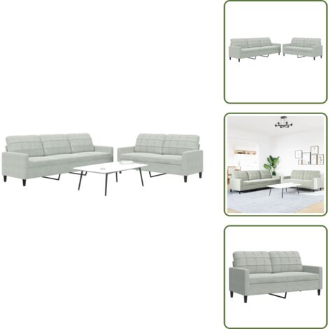 The Living Store Set di Divani 2 pz con Cuscini Grigio Chiaro in Velluto - Divano a 3 posti
