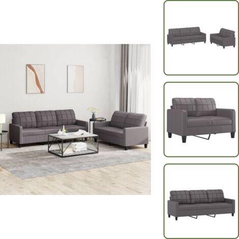 The Living Store Set di Divani 2 pz con Cuscini Grigio in Similpelle - Divano a 3 posti