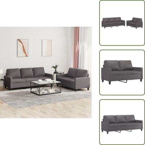 The Living Store Set di Divani 2 pz con Cuscini Grigio in Similpelle - Divano a 3 posti