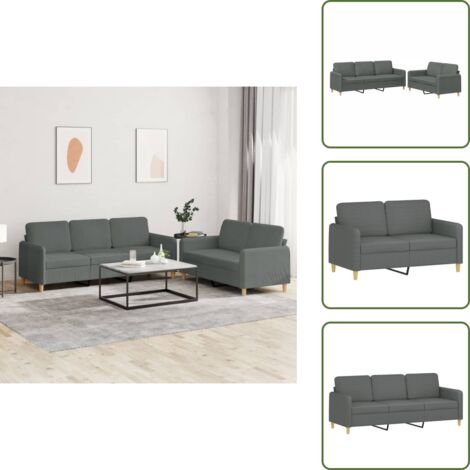 The Living Store Set di Divani 2 pz con Cuscini Grigio Scuro in Tessuto - Divano a 3 posti