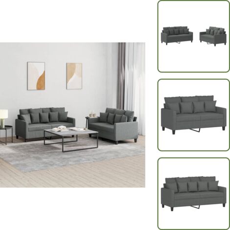 The Living Store Set di Divani 2 pz con Cuscini Grigio Scuro in Tessuto - Divano in tessuto