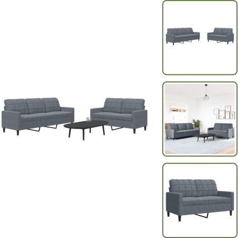 The Living Store Set di Divani 2 pz con Cuscini Grigio Scuro in Velluto - Divano a 3 posti