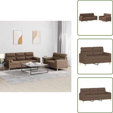 The Living Store Set di Divani 2 pz con Cuscini Marrone in Tessuto - Divano a 3 posti