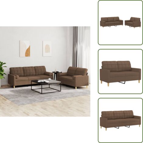 The Living Store Set di Divani 2 pz con Cuscini Marrone in Tessuto - Divano a 3 posti