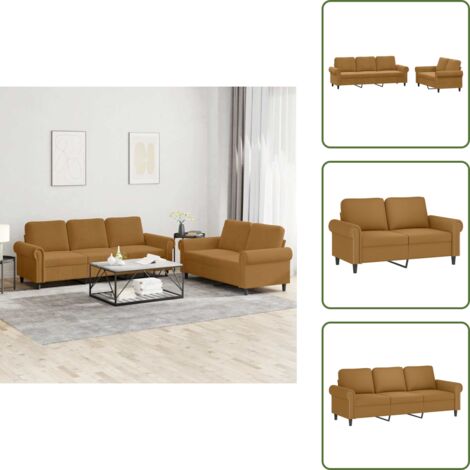 The Living Store Set di Divani 2 pz con Cuscini Marrone in Velluto - Divano a 3 posti