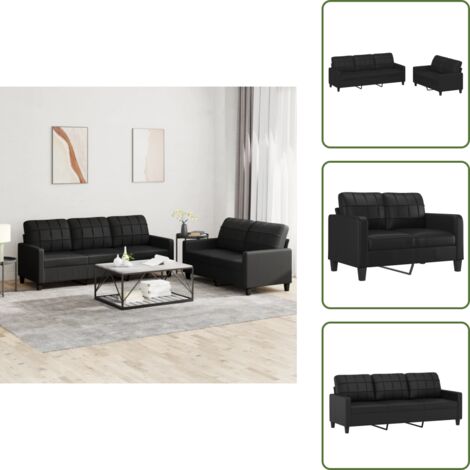 The Living Store Set di Divani 2 pz con Cuscini Nero in Similpelle - Divano a 3 posti