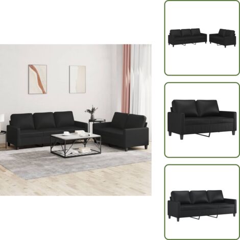 The Living Store Set di Divani 2 pz con Cuscini Nero in Similpelle - Divano a 3 posti